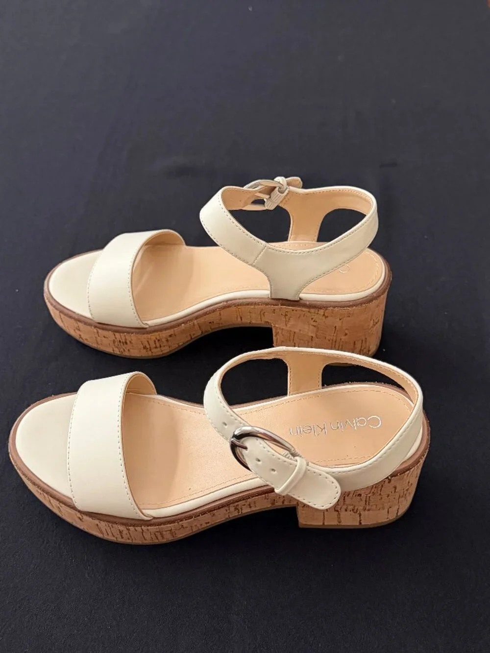 Calvin Klein Isleen 3 ankle strap platform wedge  in Ivory/Cream 6.5M
